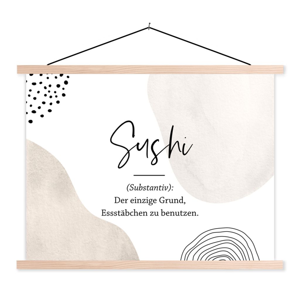 MuchoWow Textilposter Sushi - Zitate - Sprichwörter - Wörterbuch - Sushi Definition 120x90 cm mit holzfarbenen Rahmen - Magnetisch