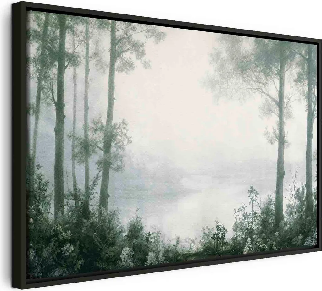 Italienischer Leinwand Leinwandbild - Paesaggio retrò Alberi e laghetto in tonalità di verde patinato 60x40 cm Muster c-H-10025-b-a