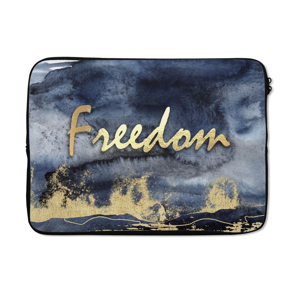 MuchoWow Laptop Hülle 13 Zoll Zitat - Freiheit - Gold - Schwarz Laptoptasche - Laptophülle - Sleeve - Rundumschutz