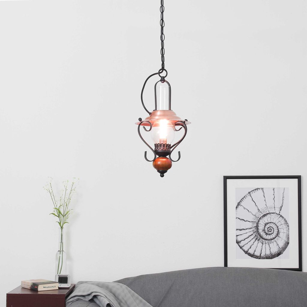 Lampada a sospensione rustica in stile petrolio con calotta Immagine del prodotto 