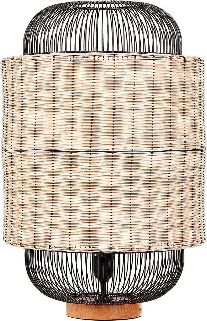 BELIANI Lampe de Table Lanterne en Rotin Naturel et Métal Noir Boho