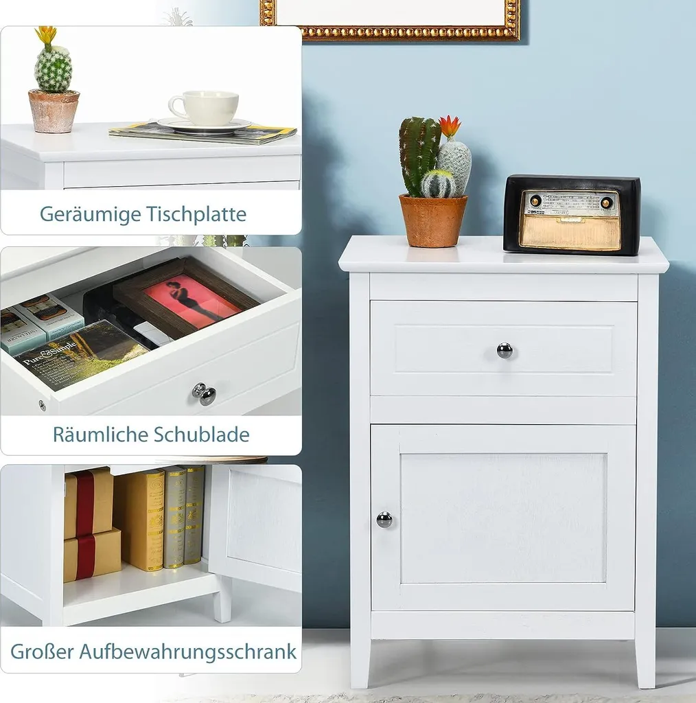 Table de Chevet Blanche Lot de 2 Petits Meubles de Rangement Lit - 4