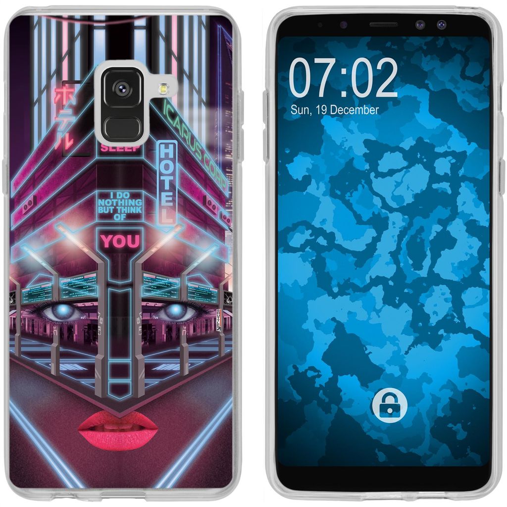 PhoneNatic Case kompatibel mit Samsung Galaxy A8 Plus (2018) Silikon-Hülle Retro Wave Cyberpunk.02 M5