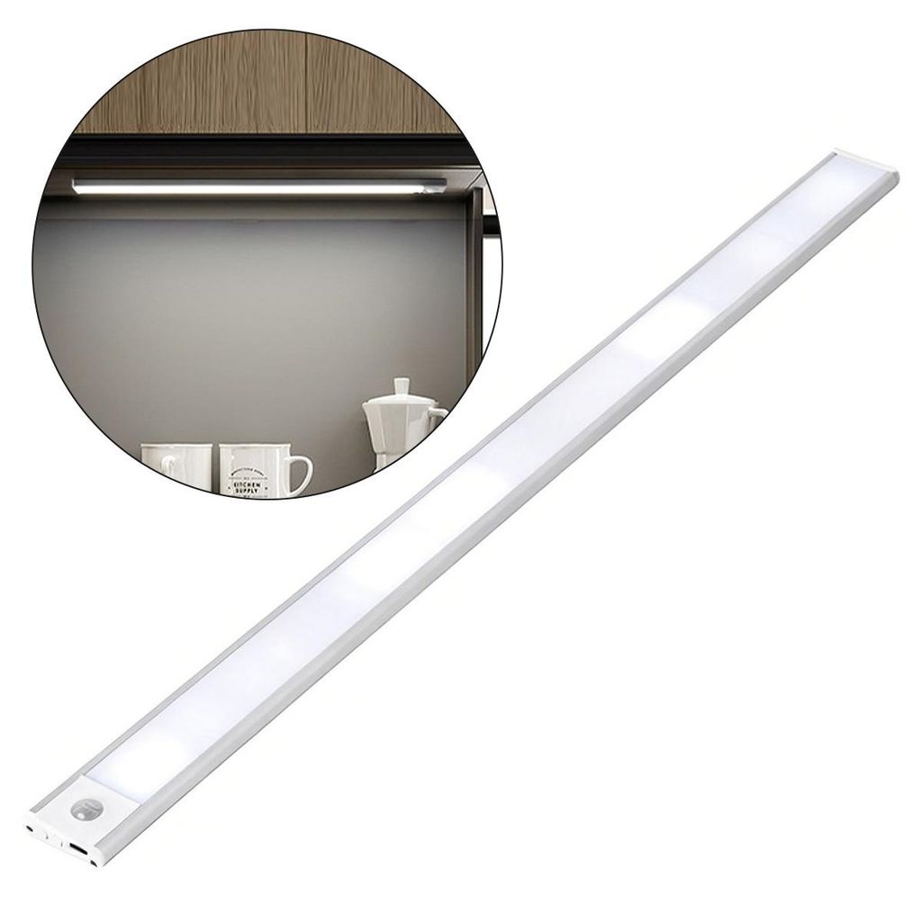 Dimmbar LED Unterbauleuchte Küche – 60CM Schrankbeleuchtung mit Bewegungsmelder, 100mAh wiederaufladbare Lampe, 3 Farbmodi, Magnetisch