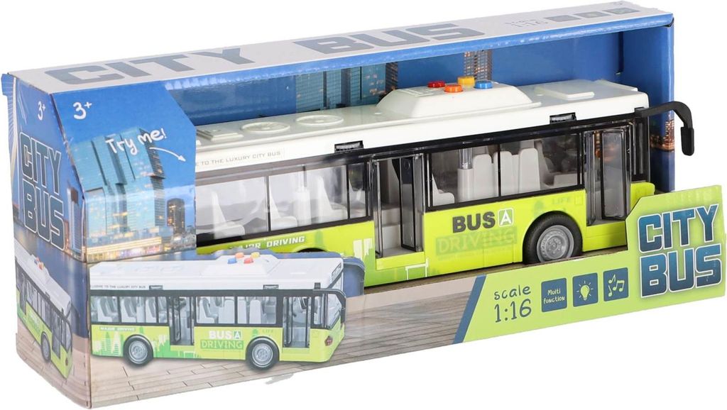 Stadsbus 1:16 + Licht en Geluid Wit/Groen
