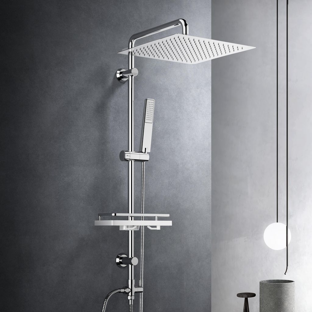 JOHO Regendusche Duschset Duschsystem mit Ablage, Chrom Produktbild 