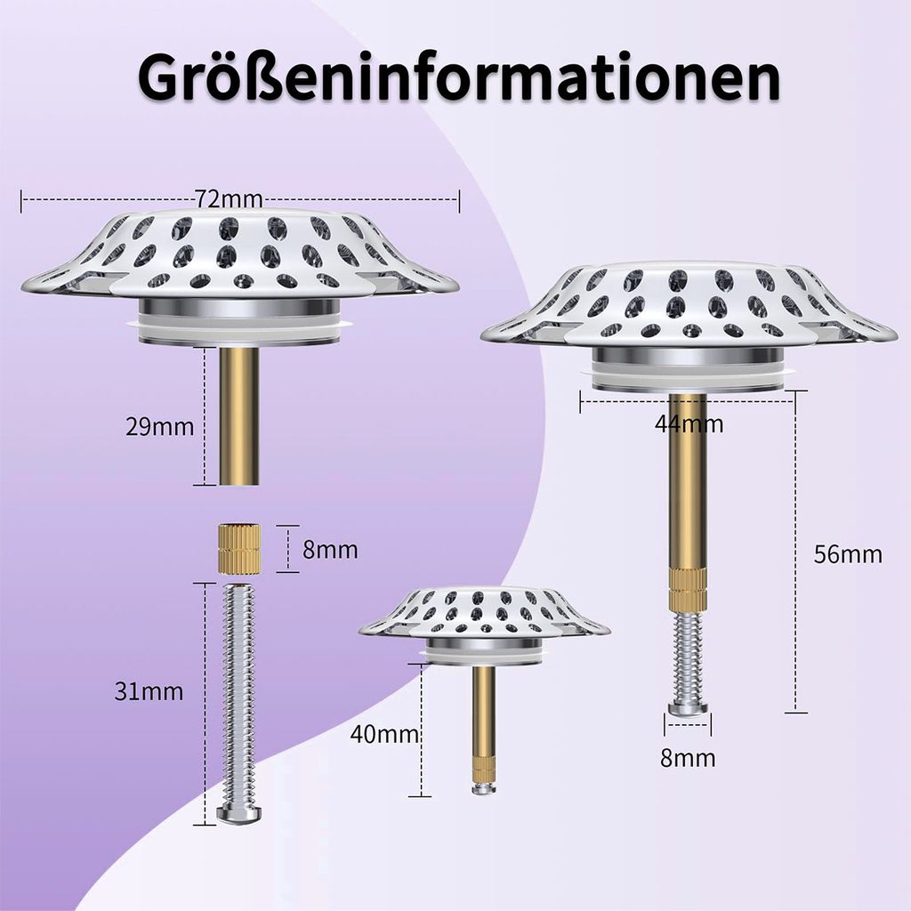 2-in-1 Badewannenstöpsel mit Sieb, Ablaufsieb Haarfänger, Produktbild 3