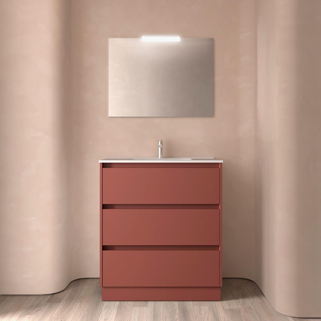 Badezimmermöbel NOJA 800 3 Schubladen RED SATIN + Waschtisch