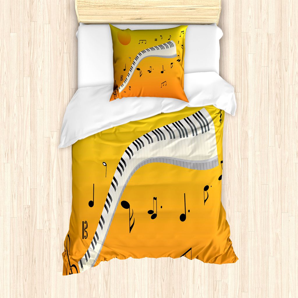 ABAKUHAUS Musiknote Bettbezug Set für Einzelbetten, Joyous Sunset Piano Keys, Milbensicher Allergiker geeignet mit Kissenbezug, 135 cm x 200 cm - ...