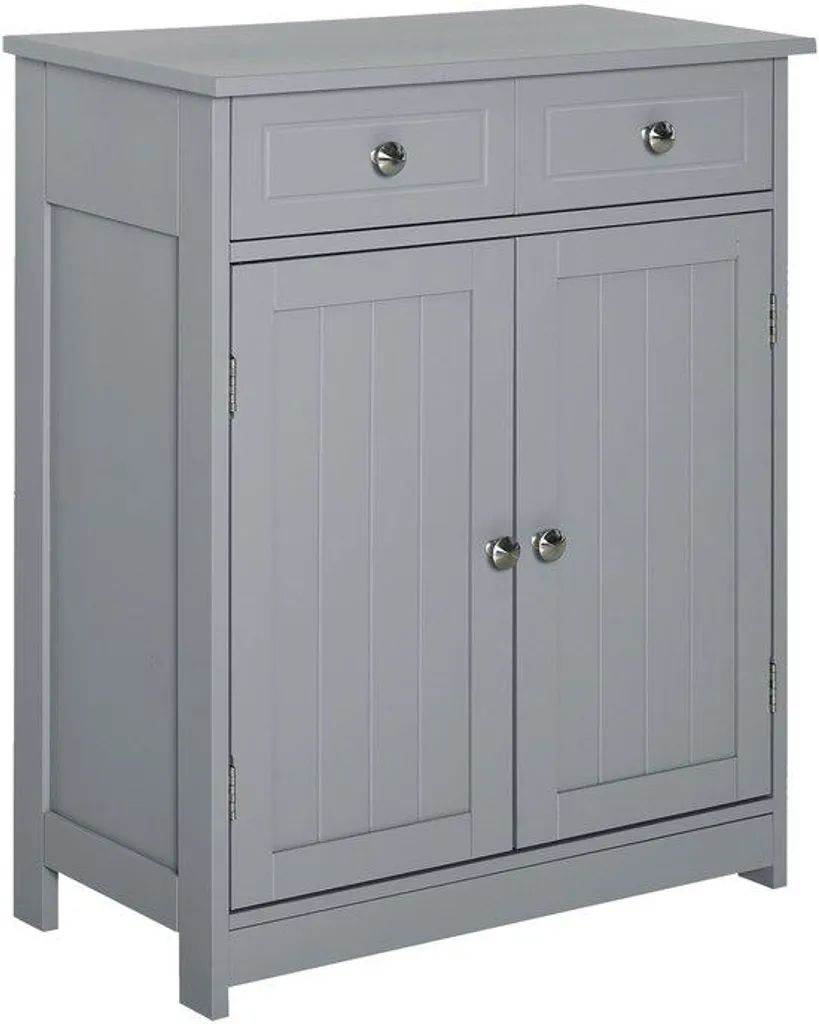Meuble de Salle de Bain Gris en MDF Durable avec 2 Portes et 2 Tiroirs