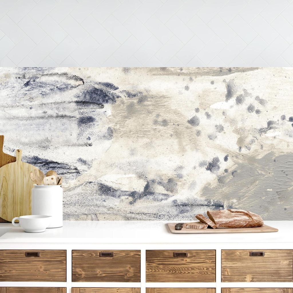 Küchenrückwand originell selbstklebend - 0.65 mm Wandpaneel wasserfest Design grau Aquarell Abstrakt Spritzschutz fugenlos