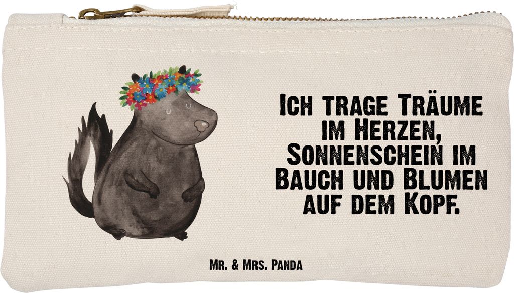 Mr. & Mrs. Panda Kulturbeutel Stinktier Mädchen Größe S Klein - Weiß - Geschenk, Raubtier, Federtasche, Skunk, Pouch, pencil case, Namaste, Yog...
