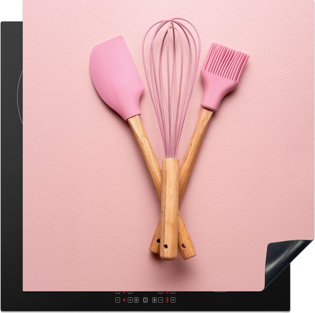 KitchenYeah Herdabdeckplatte Küchenutensilien - Rosa - Backen , 78x78cm, Küche Deko, Glaskeramikkochfeld Herdabdeckung, Abdeckplatte fùr Kochfeld