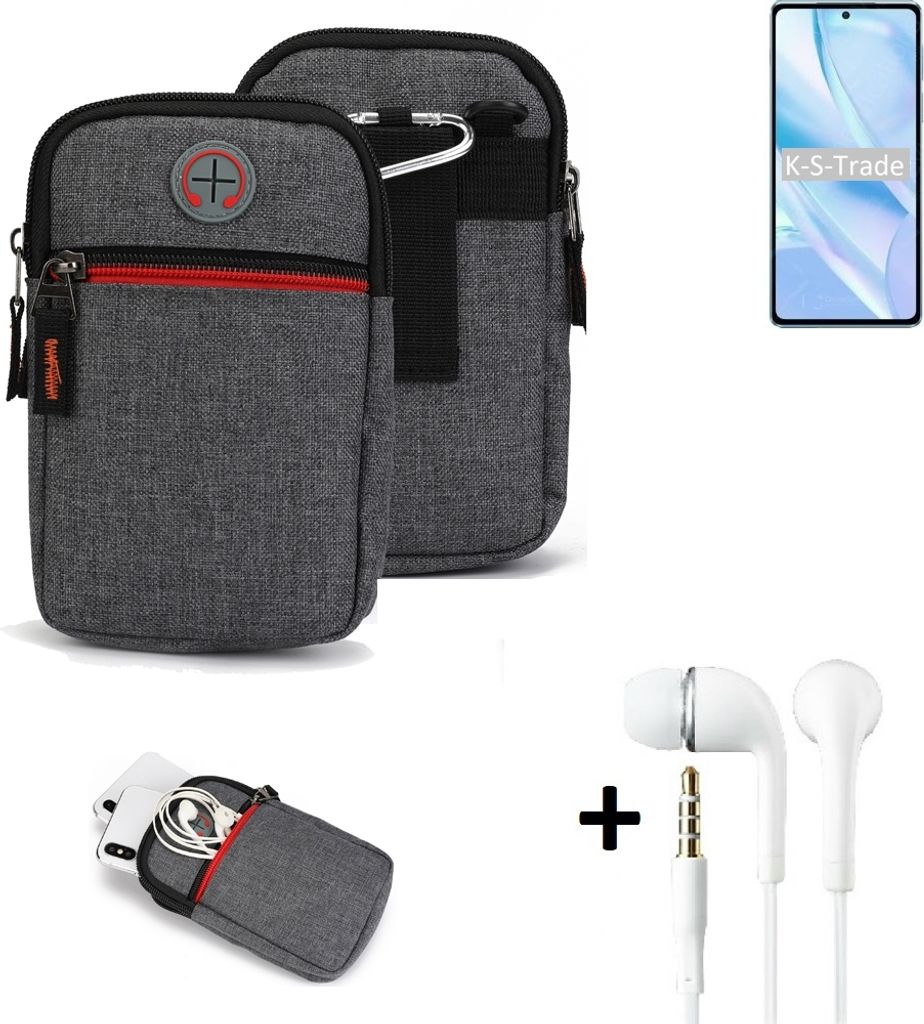 K-S-Trade Gürteltaasche + Kopfhörer kompatibel mit Motorola Edge S Pro Handy Tasche Holster Schutz Hülle Handy Hülle grau Zusatzfächer 1x
