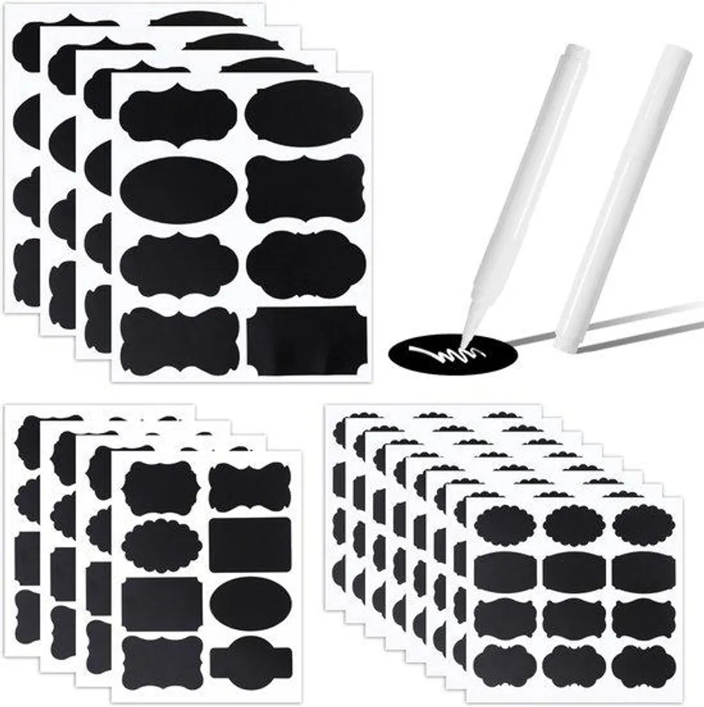 Stickers ardoise noirs pour cuisine et bocaux - 12 étiquettes en PVC