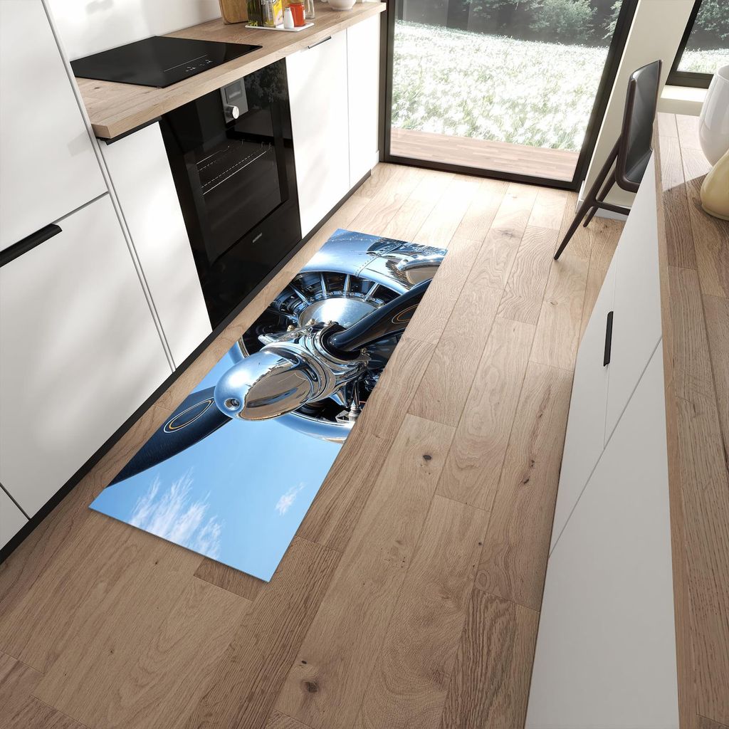 Küchenteppich 60x180cm rutschfest & abwischbar PVC Läufer - Flugzeugpropeller