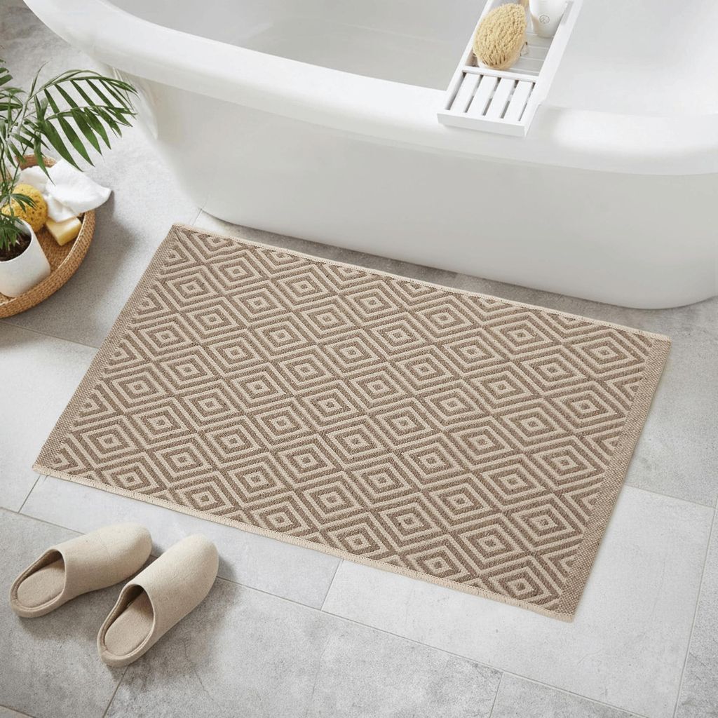 Dariana Badematte Soma 100% Baumwolle 50x80 cm Beige - Rutschfester Badvorleger