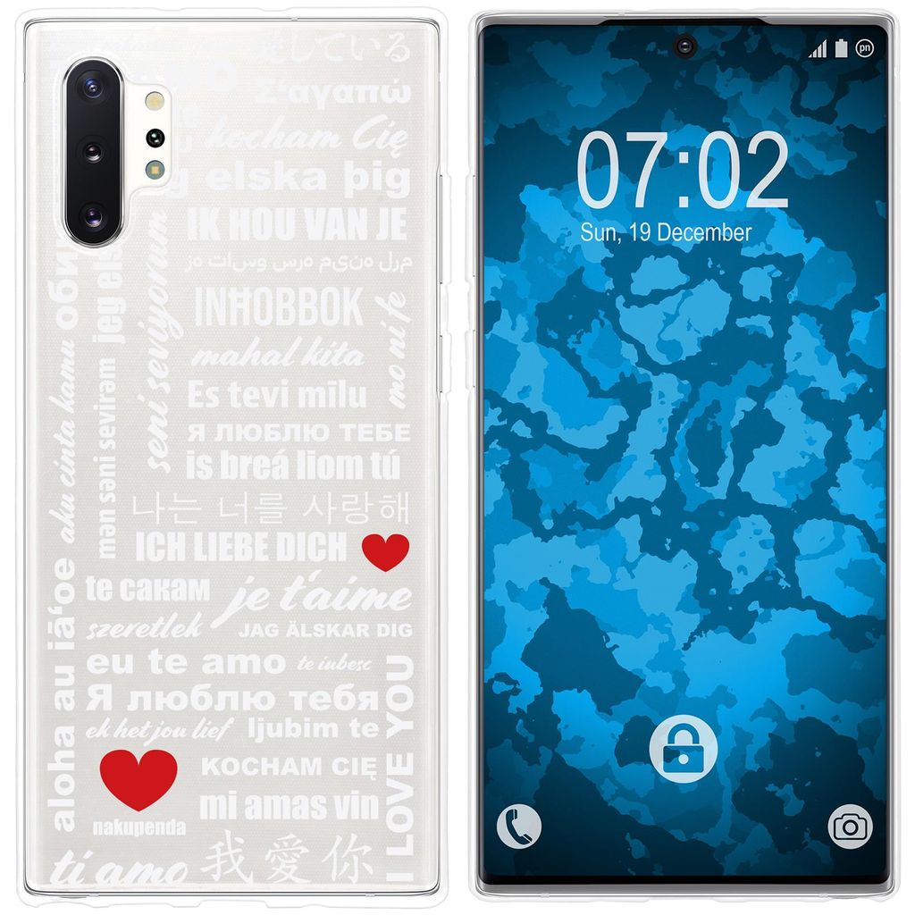 PhoneNatic Case kompatibel mit Samsung Galaxy Note 10+ Silikon-Hülle in Love Wörter M5