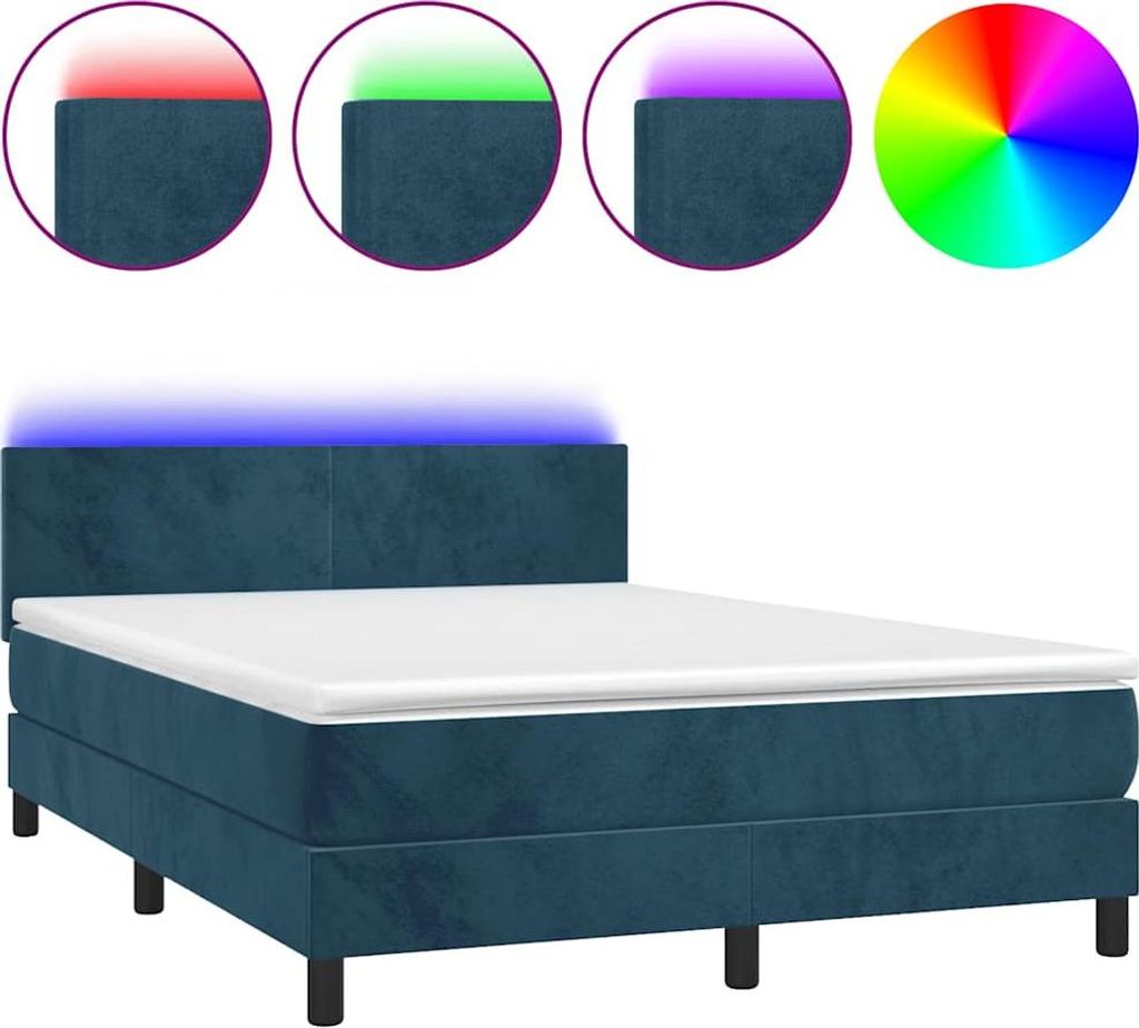 vidaXL Boxspringbett mit Matratze & LED Dunkelblau 140x190 cm Samt