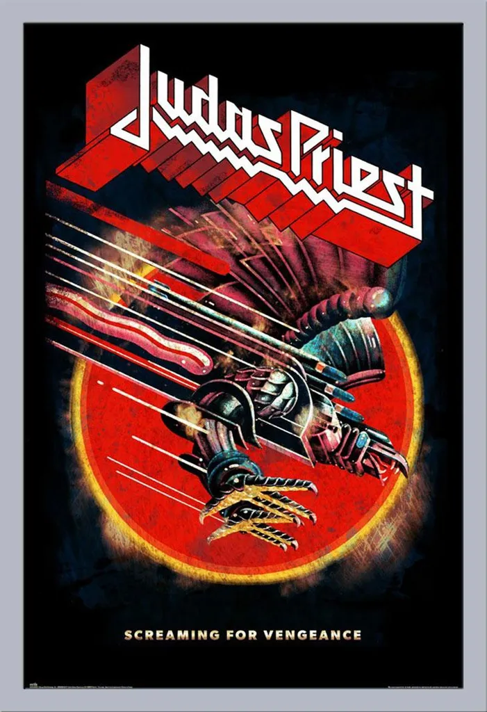 Judas Priest - Poster - Screaming for Vengeance + cornice rimovibile, Shinsuke® Maxi MDF argento, disco acrilico