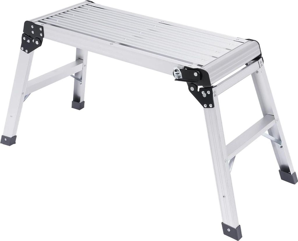 Arbeitsplattform - Klappleiter - Schwerlast - 150 kg Tragkraft - Aluminiumrahmen - Rutschfeste PVC-Füße - Freistehend - Silber