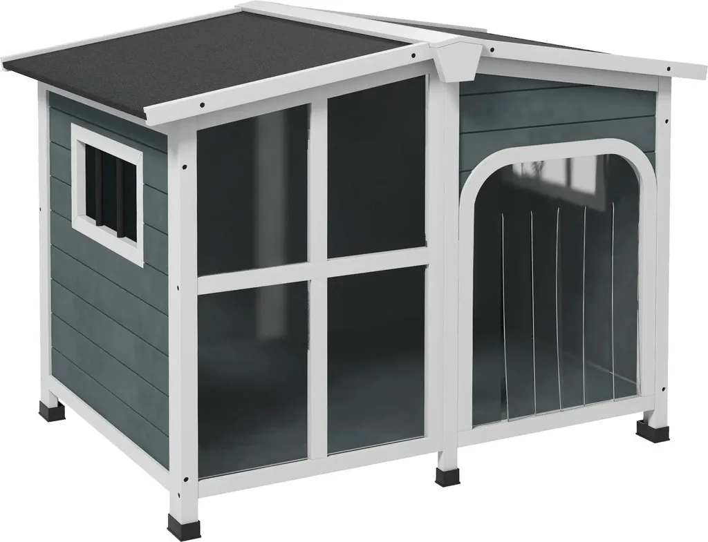 Petite niche pour chien d'extérieur en bois traité gris - Modèle Garden