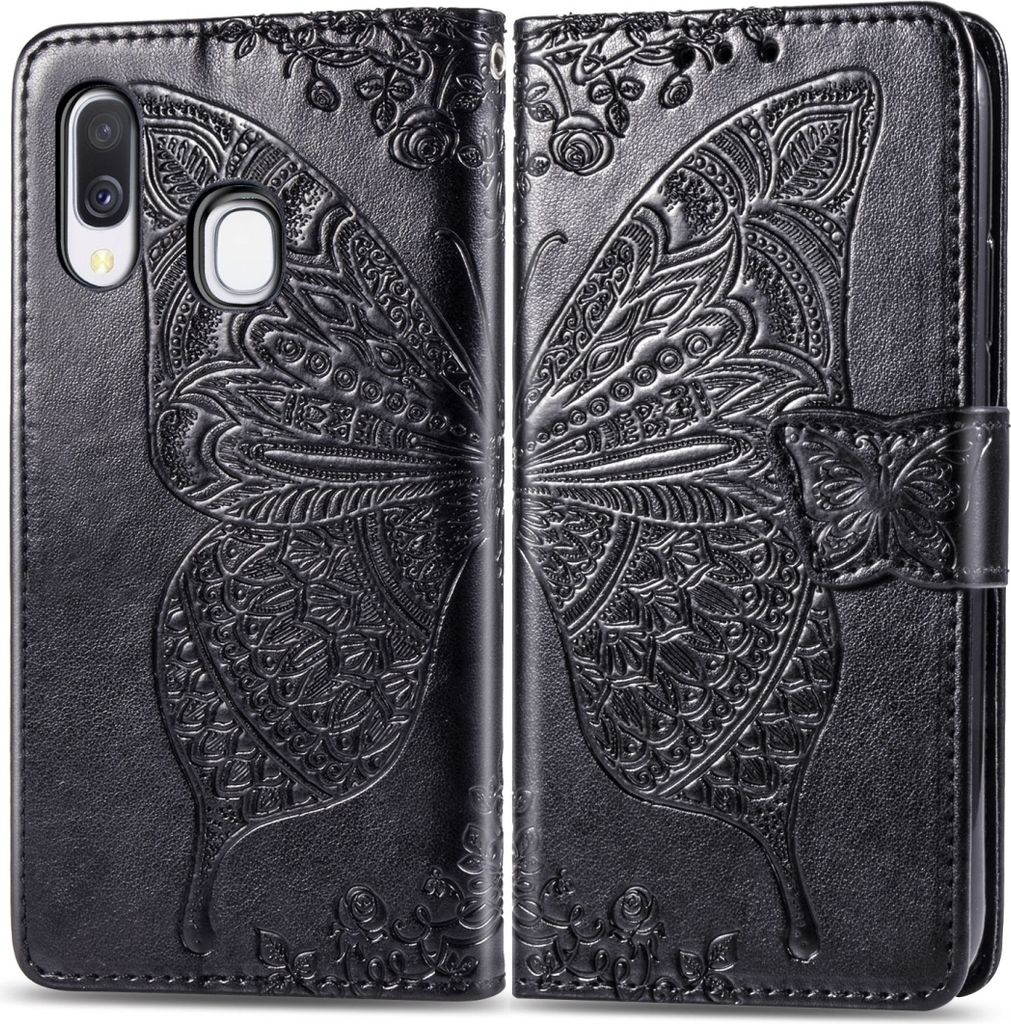 Mobigear Butterfly Samsung Galaxy A40 Hülle Klapphülle Geldbörse - Schwarz