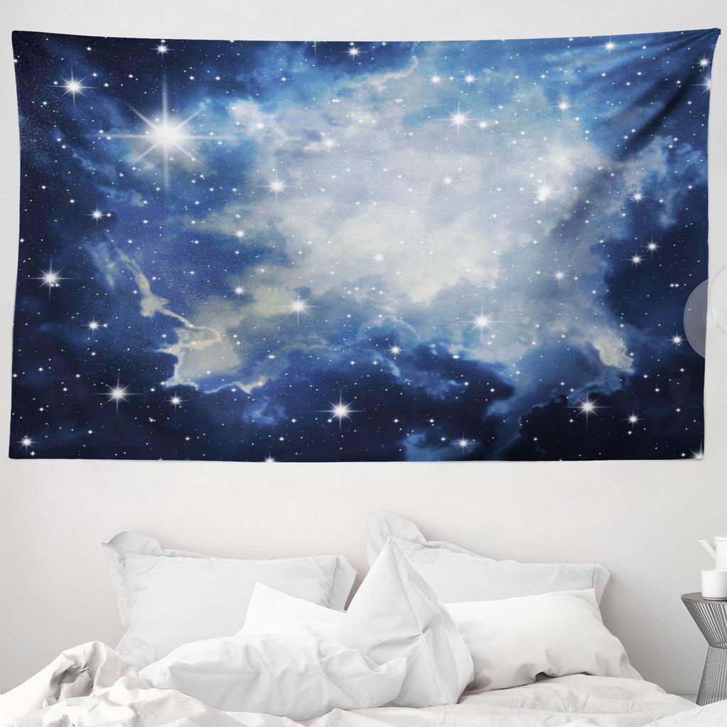 ABAKUHAUS Konstellation Wandteppich, blau Galaxies aus Weiches Mikrofaser Stoff Waschbar ohne Verblassen Digitaldruck, 230 x 140 cm, Blassblau Dunk...