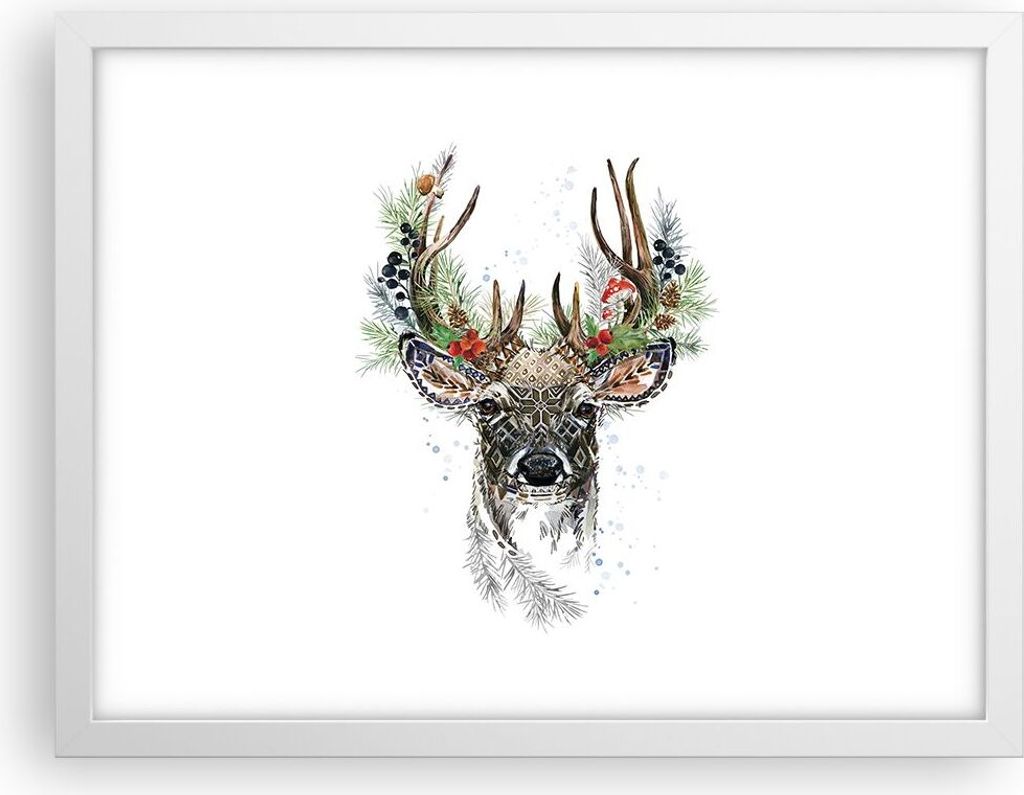 Gerahmtes Poster - Weißer Rahmen - Surrealismus Hirsch Boho - 40x30 cm - Wand Bild - Wanddeko - Wandbilder - Kunstposter - Wandposter - Bilderrahm...