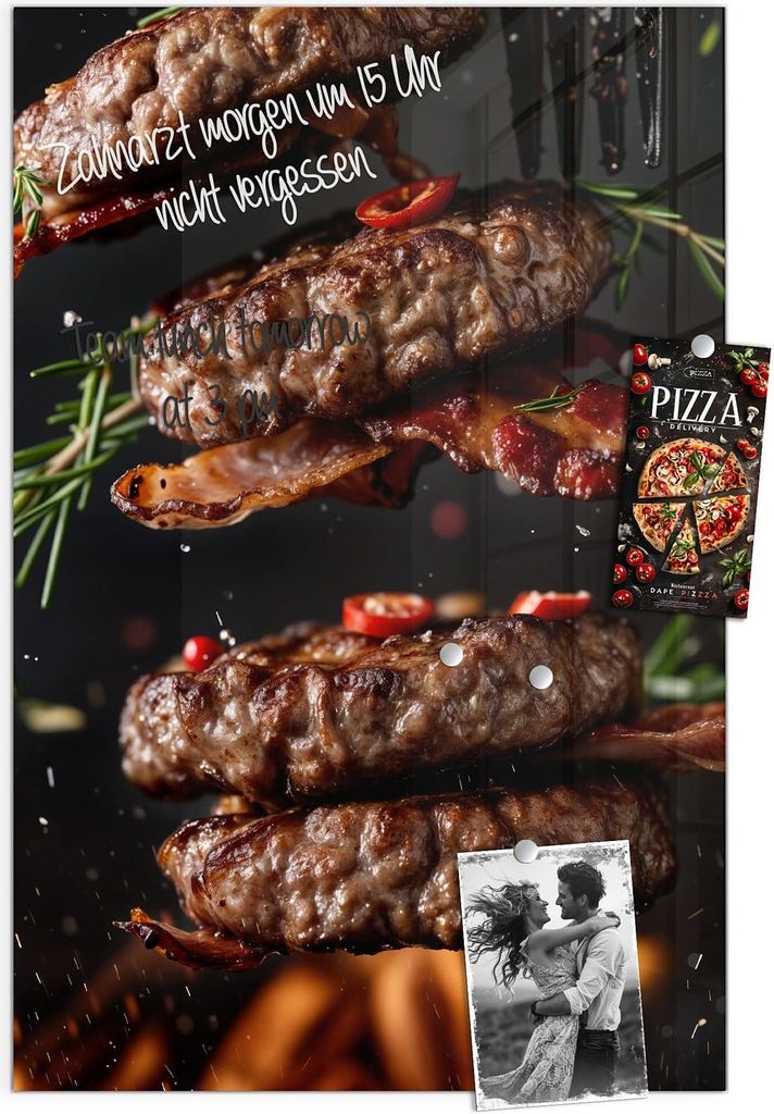 Magnettafel 60x90cm Pinnwand Whiteboard beschreibbar - Burger mit Bacon