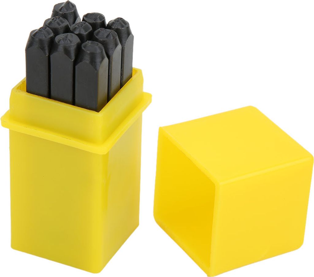 Kohlenstoffstahl Zahlenstempel Set, 3mm Metallprägestempel, Handwerkerwerkzeug mit Aufbewahrungskasten, Ziffern 0-9