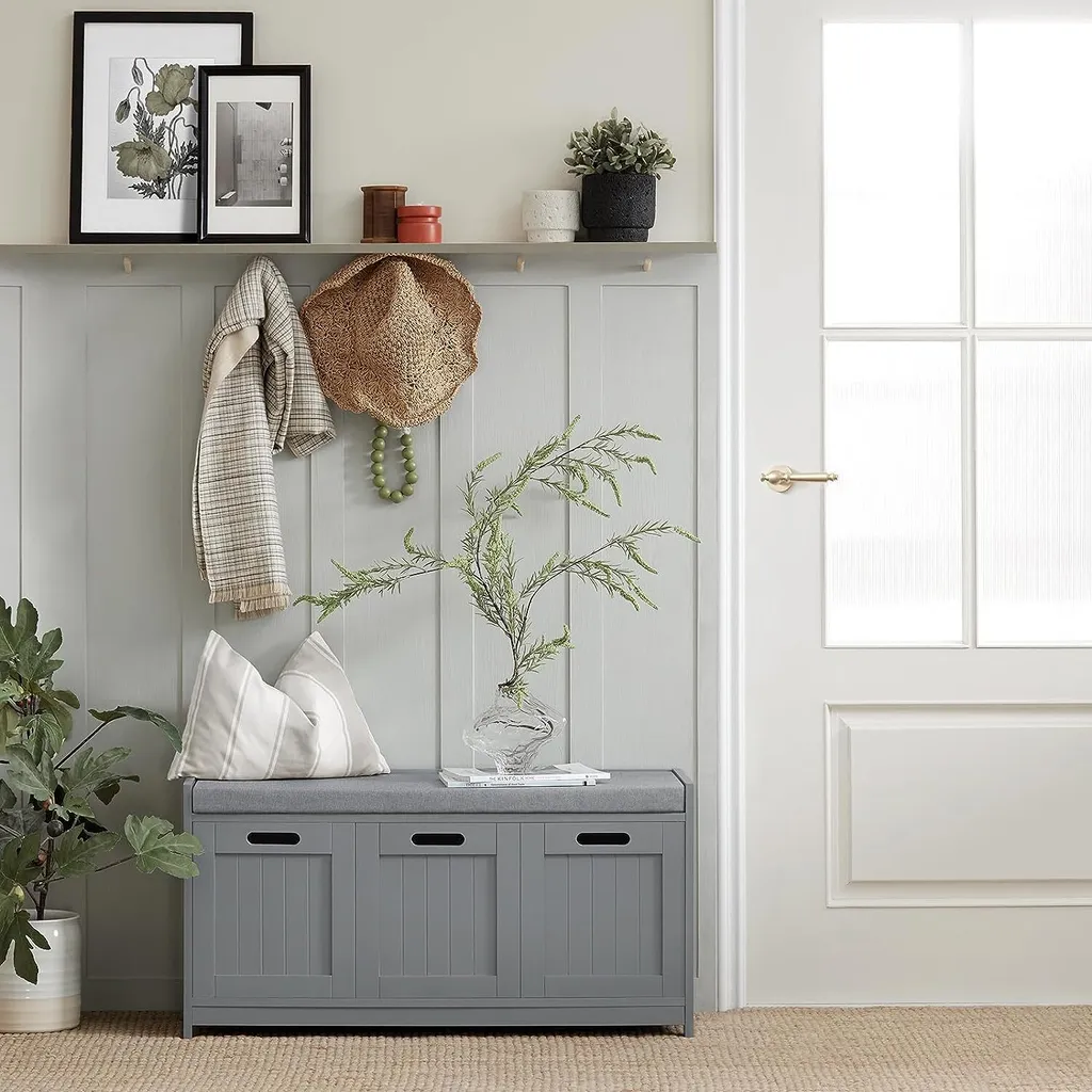 Banc d'Entrée Pratique pour Ranger les Chaussures - Style Gris Moderne - 7