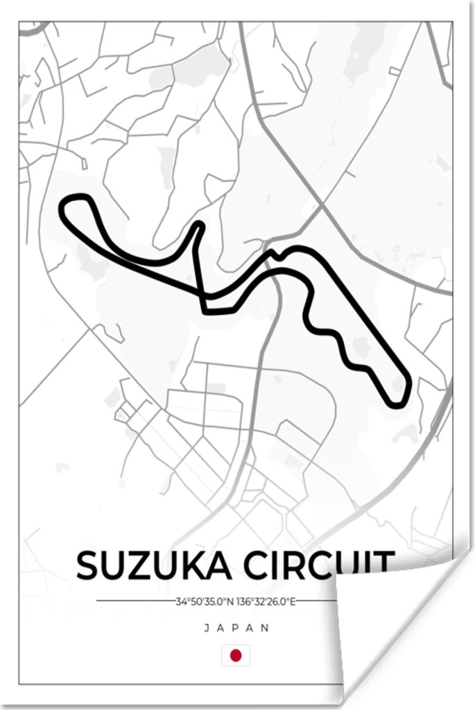 MuchoWow Poster F1 - Rennen - Japan - Suzuka-Rennstrecke - Rennstrecke - Weiß 120x180 cm - Kunstposter