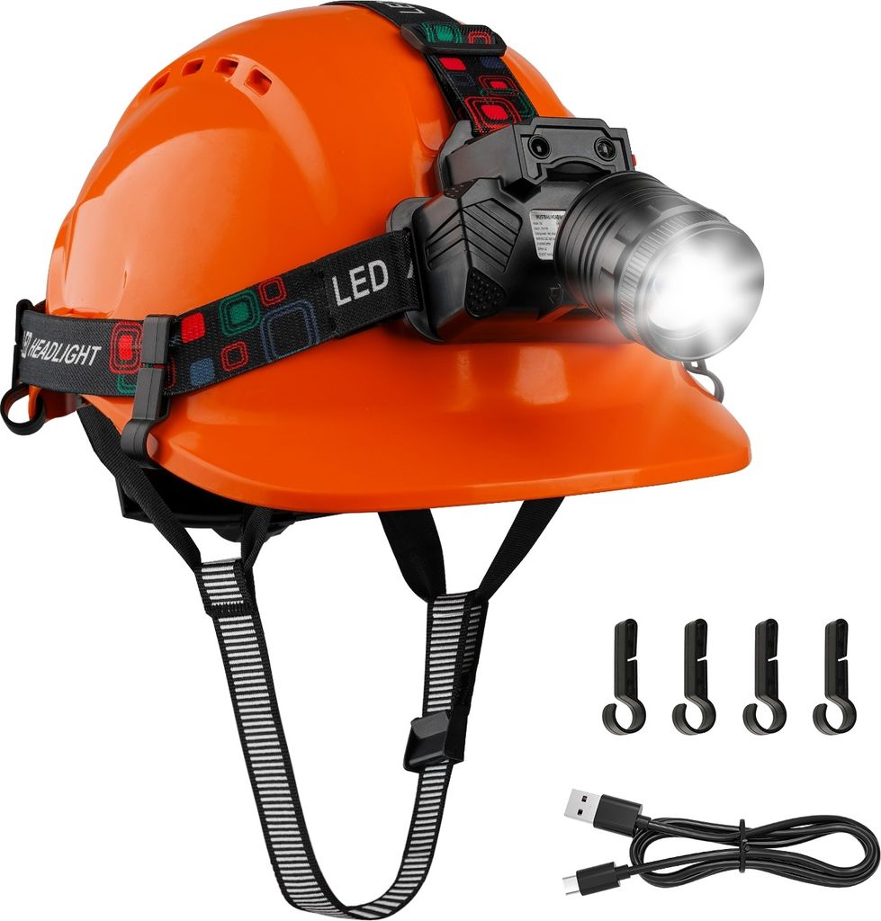 Mustbau GM16-HL Schutzhelm mit LED, Bauhelm für Erwachsene, mit Gestensensor-LED-Licht, Lange Batterielebensdauer Geeignet für Baustellen, Nachta...