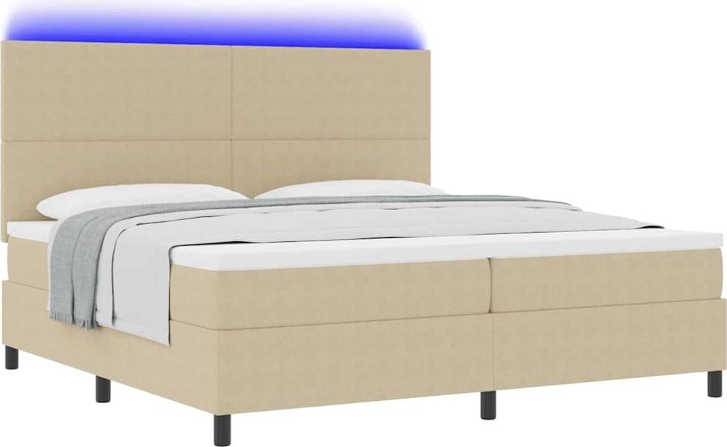 LED Boxspringbett Hellgrau und Weiß 200 x 200 cm Cordstoff