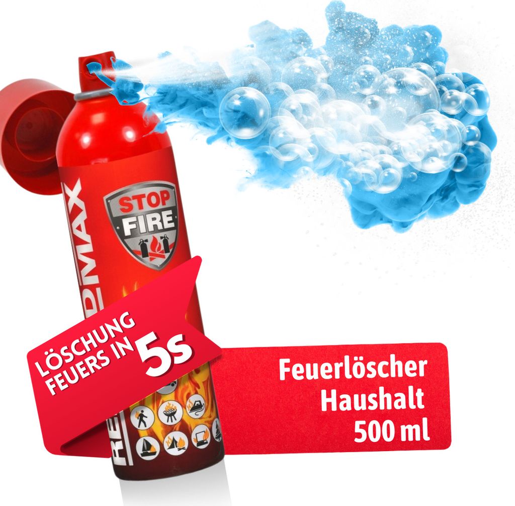 notlok Safety Work - 500ml Feuerlöschspray | Klein Feuerlöscher Haushalt: Küche, Auto | Feuerlöscher Schaum löscht Feuer A B E F | Fettbrandl...