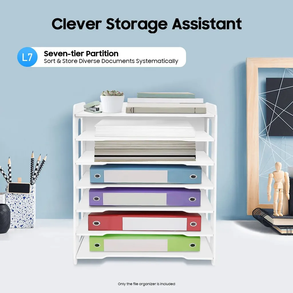 Trieur de documents de bureau à 7 compartiments en PVC blanc pour tri A4