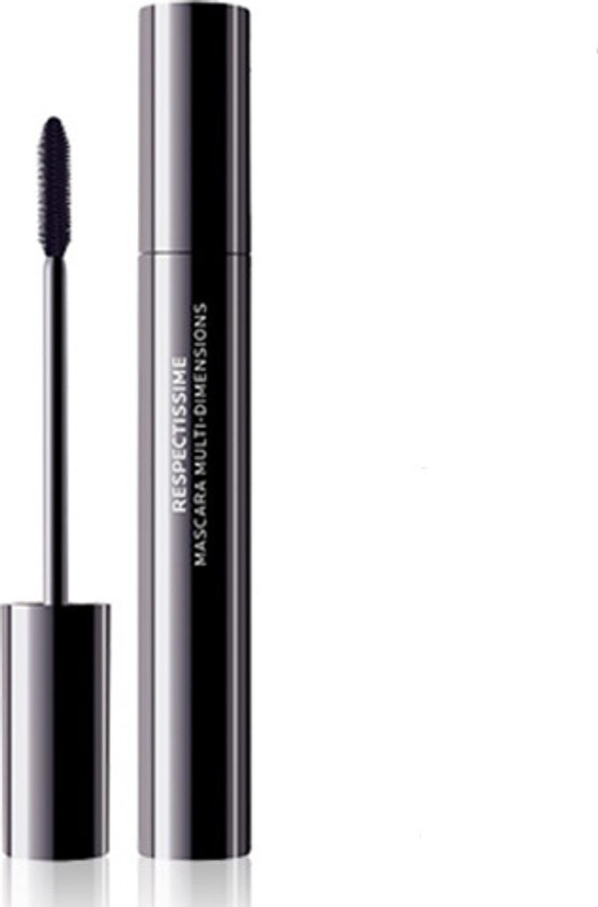 A black mascara tube and wand are shown against a white background.