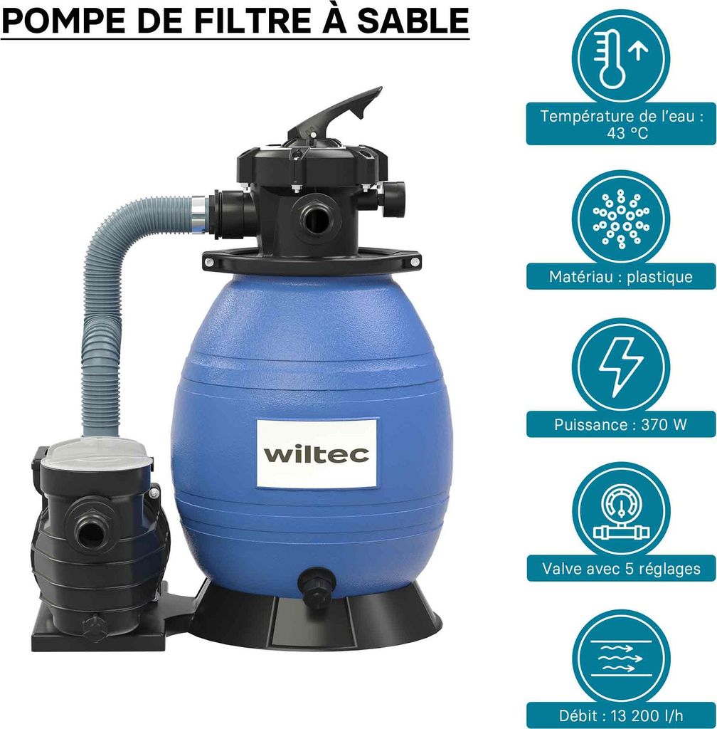 Pompa Piscina Wiltec 33600 L/h - Pompa Di Ricircolo E Filtraggio, 1500 W, Con Filtro Integrato, Per Acqua Pulita E Cristallina - Foto 5