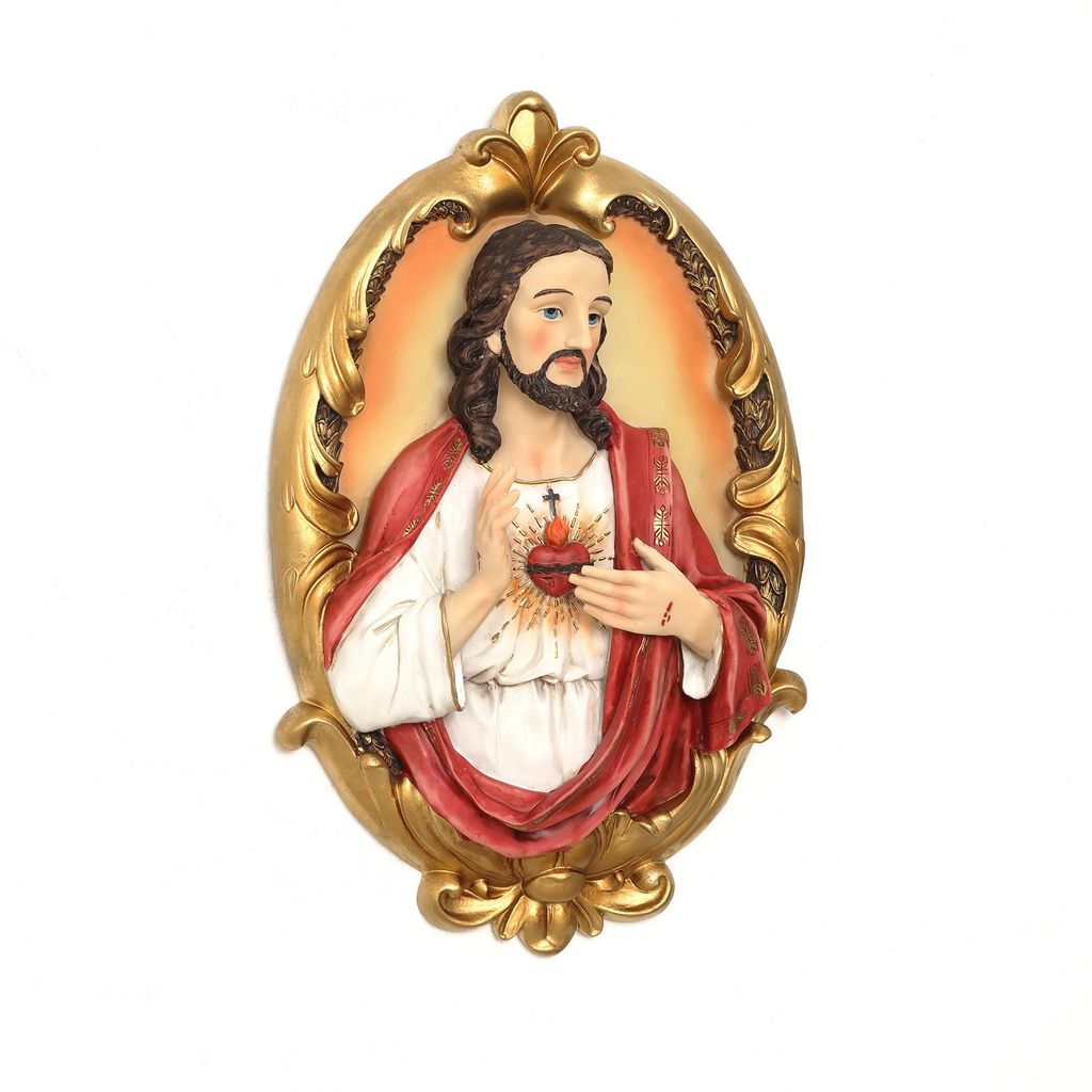 Wandskulpture 3D Heiligstes Herz Jesu Wanddekoration, Kunstharz, B26.5 x T8 x H40.5 cm