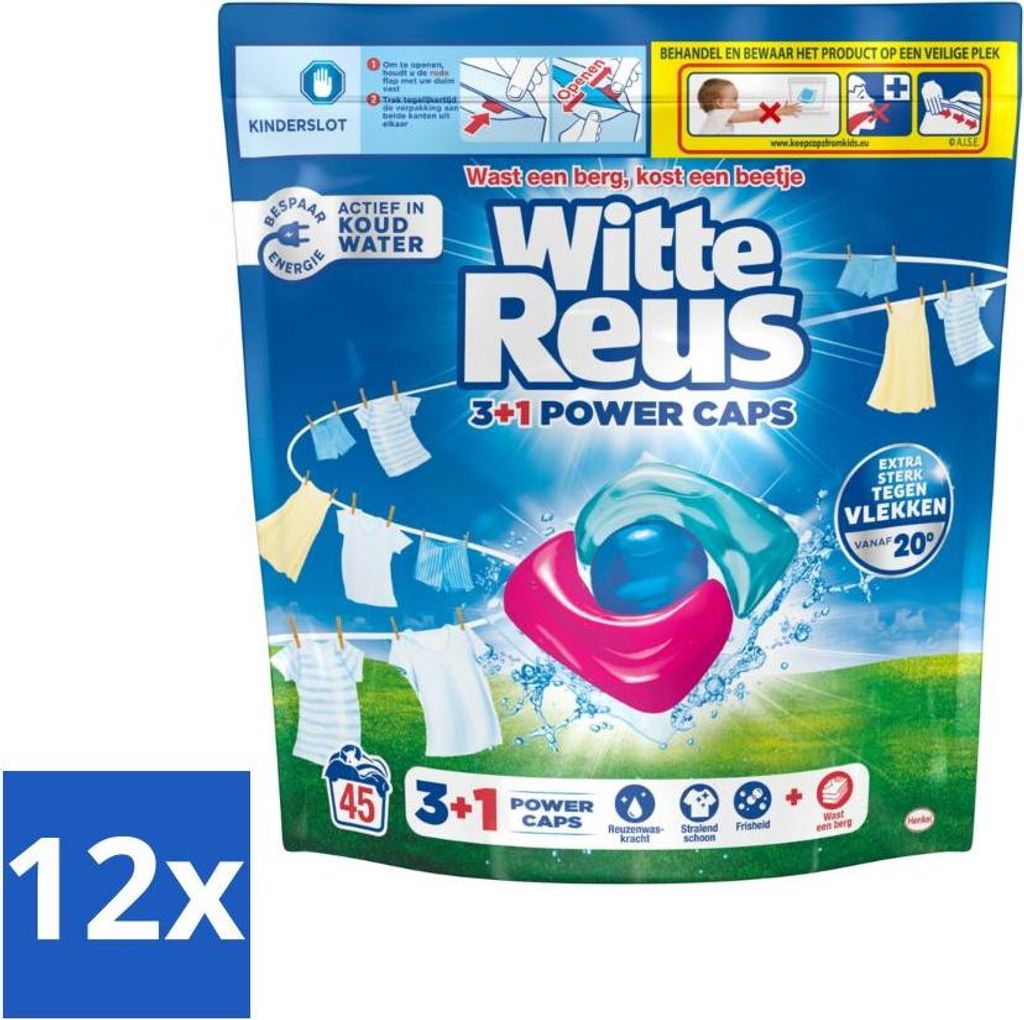White Giant - 3+1 Power Caps - Weiße Wäsche - 45 Wäschen - Vorteilspack - 12 Stücke