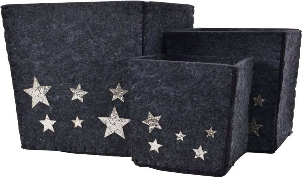 Aufbewahrungsbox Ordnungsbox Polyester Sterne schwarz 3-er Set