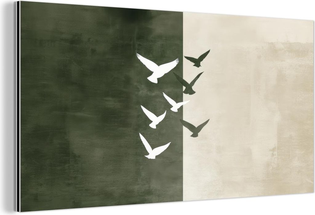 MuchoWow Wanddekoration Metall Metallbild Wandkunst 40x20 cm Japandi - Vogel - Grün MuchoWow Aluminium Gemälde - Bild - Aluminium