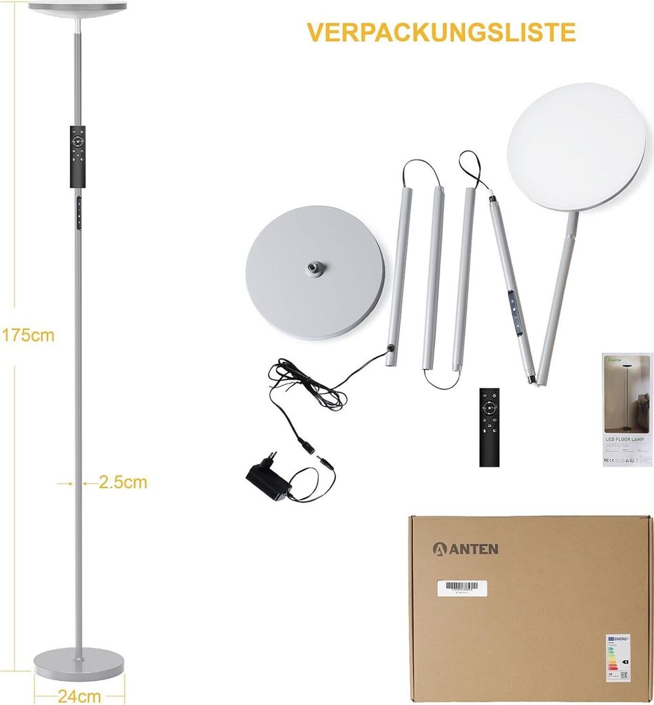 ANTENLICHT 30W Deckenfluter LED Dimmbar Grau 3330lm Moderne Produktbild 4