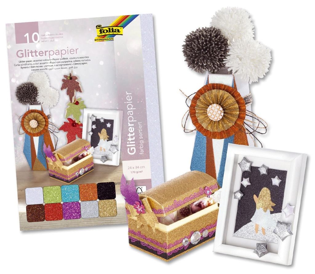 Folia 880409 Glitterpapier - 10 Blatt, 24 x 34, sortiert Image du produit 