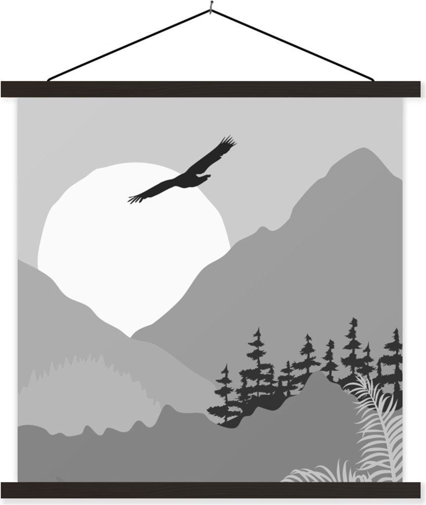 MuchoWow Textilposter Amerika - Falke - Schwarz - Weiß 120x120 cm mit schwarzem Rahmen - Aufhängungsset