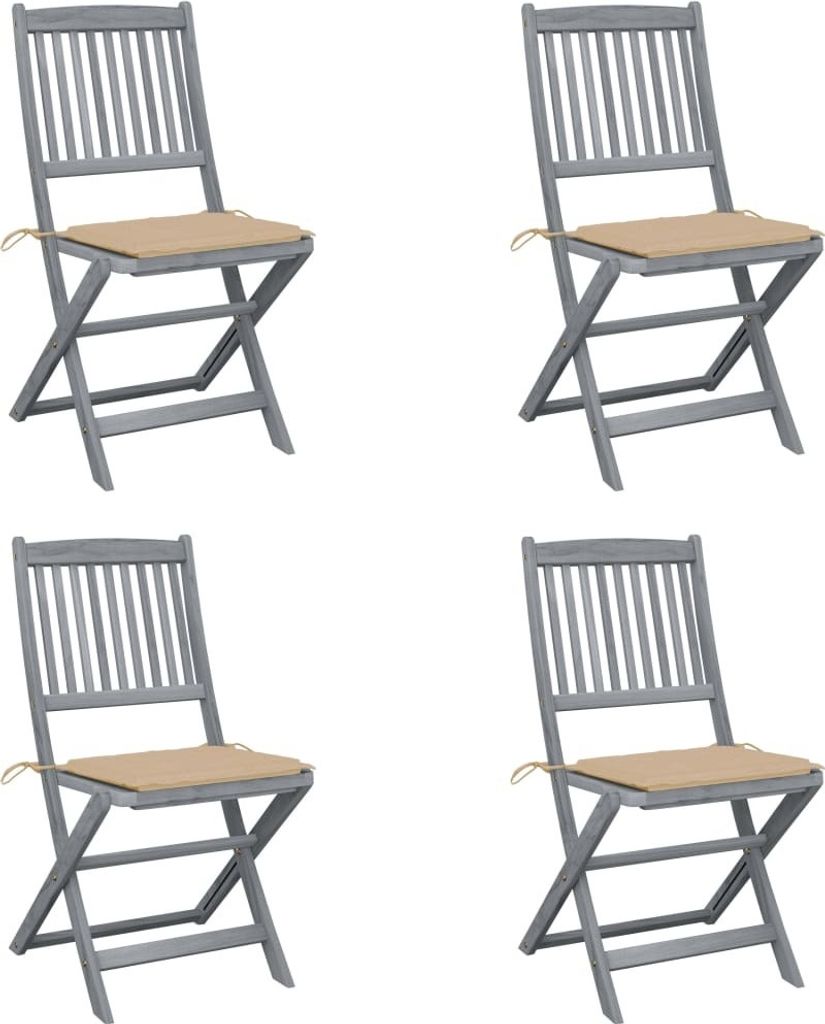 BESTE 2022 Outdoor-Stuhl Stilvollen mit robustem ,Klappbare 4er Set Gartenstühle mit Kissen Massivholz Akazie Relaxsessel Armlehnstuhl mit Premi...