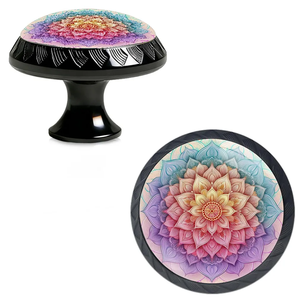 Lot de 4 boutons de placard mandala colorés en acrylique pour tiroir