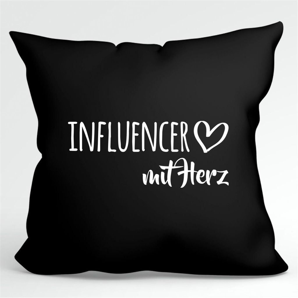 Huuraa Kissen Influencer mit Herz 40x40cm mit Füllung Black Baumwolle Dekokissen Geschenkidee