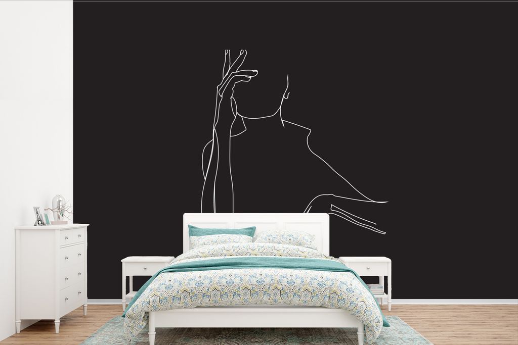 MuchoWow Fototapete für Wohnzimmer oder Schlafzimmer Wandtapete Vinyl Motivtapete Abstrakte Kunst - Frau - Hände - 600x400 cm - Vinyltapeten